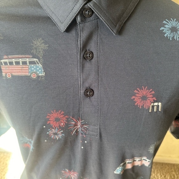 Men’s new size S small TravisMathew Firework Display Golf Polo Shirt blue red XL - Picture 6 of 11